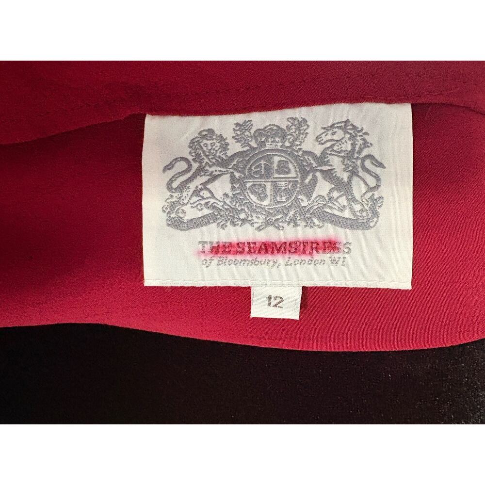 Burgundy 1940s Bow-Tie Neck Midi Dress, Retro Vintage Seamstress of Bloomsbury - Picture 4 of 10